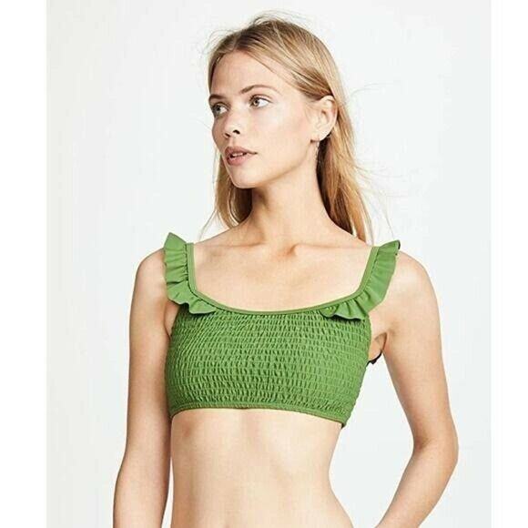 Mink Pink Lush Shirred Crop Greenery Bikini Top Women's Size Extra Small XS - Picture 1 of 8